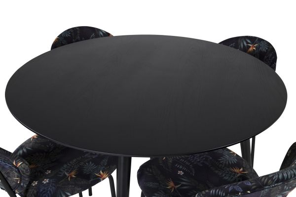 Imagine Va rog să traduceți complet Tabel de Dining Dipp - 115cm - Negru / Alama neagra + Scaun de Dining Vault - Picioare negre - Material imprimat cu flori negre_4