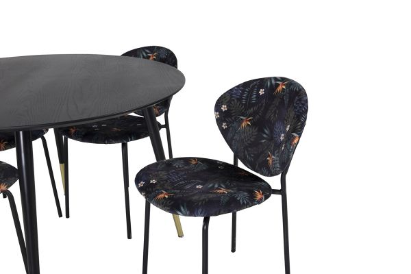 Imagine Va rog să traduceți complet Tabel de Dining Dipp - 115cm - Negru / Alama neagra + Scaun de Dining Vault - Picioare negre - Material imprimat cu flori negre_4