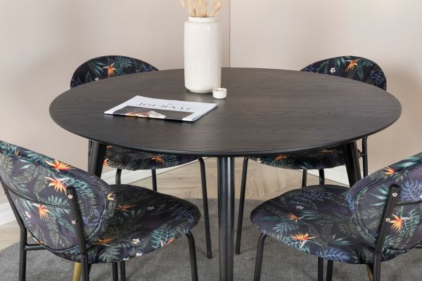 Imagine Va rog să traduceți complet Tabel de Dining Dipp - 115cm - Negru / Alama neagra + Scaun de Dining Vault - Picioare negre - Material imprimat cu flori negre_4