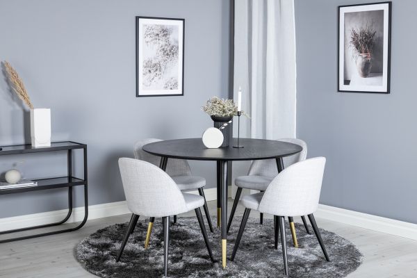 Imagine Vă rugăm să traduceți complet
Masa de dining Dipp - 115cm - Negru / Brass negru + scaun de dining din catifea - picioare negre - material gri deschis_4