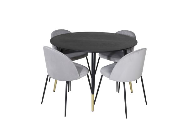 Imagine Vă rugăm să traduceți complet Masă de Dining Dipp - 115cm - Negru / Negru Lăcuit+ Scaun de Dining Wrinkles - Picioare Negre - Catifea Gri_4