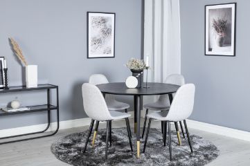 Imagine Masa de dining Dipp - 115cm - Negru / Alama neagra + Scaun de dining Polar - Picioare negre - Material gri deschis_4