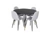 Imagine Masa de dining Dipp - 115cm - Negru / Alama neagra + Scaun de dining Polar - Picioare negre - Material gri deschis_4