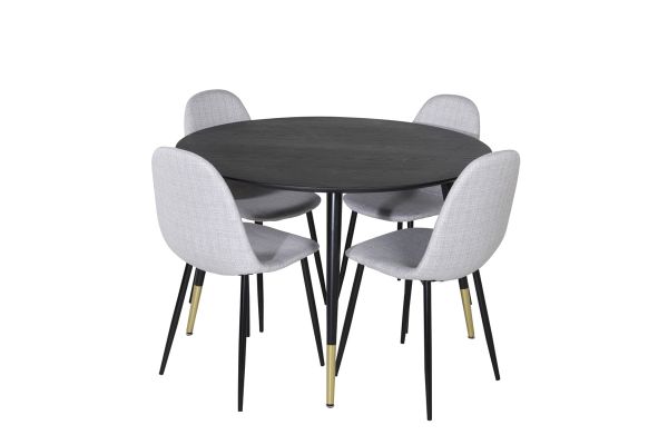 Imagine Masa de dining Dipp - 115cm - Negru / Alama neagra + Scaun de dining Polar - Picioare negre - Material gri deschis_4