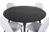 Imagine Masa de dining Dipp - 115cm - Negru / Alama neagra + Scaun de dining Polar - Picioare negre - Material gri deschis_4