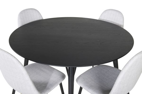 Imagine Masa de dining Dipp - 115cm - Negru / Alama neagra + Scaun de dining Polar - Picioare negre - Material gri deschis_4