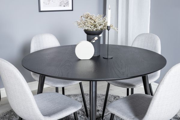 Imagine Masa de dining Dipp - 115cm - Negru / Alama neagra + Scaun de dining Polar - Picioare negre - Material gri deschis_4