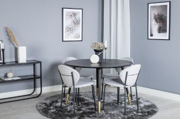 Imagine Masa de dining Dipp - 115cm - Negru / Alama neagra + Scaun de dining Vault - Picioare negre - Material gri _4