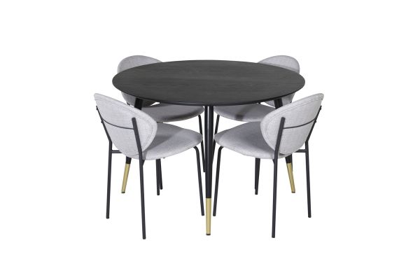 Imagine Masa de dining Dipp - 115cm - Negru / Alama neagra + Scaun de dining Vault - Picioare negre - Material gri _4