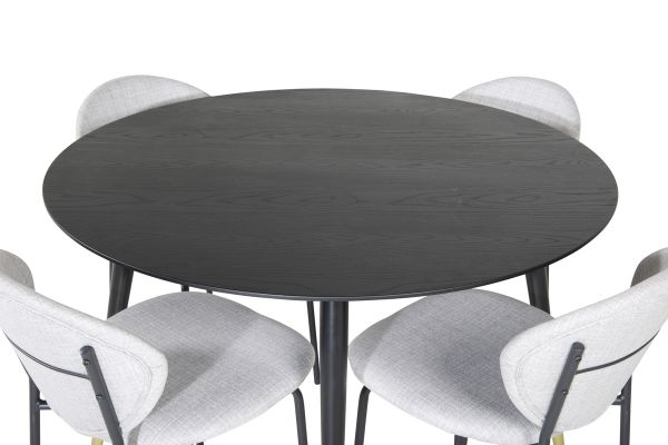 Imagine Masa de dining Dipp - 115cm - Negru / Alama neagra + Scaun de dining Vault - Picioare negre - Material gri _4