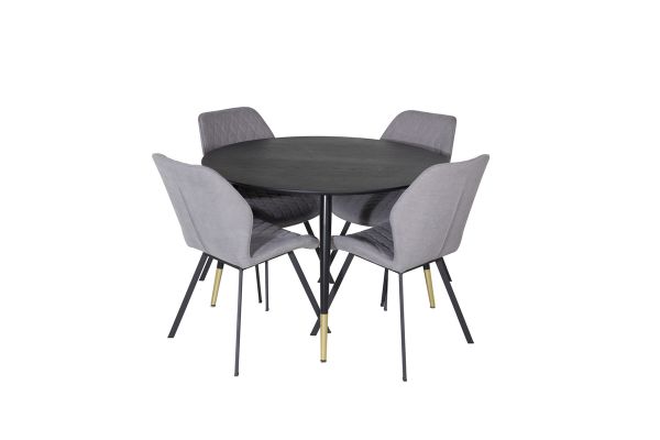 Imagine Masa de dining Dipp - 115cm - negru / alama neagra + Scaun de dining Gemma - Picioare negre - Material gri