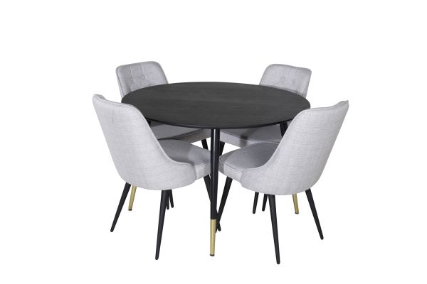 Imagine Masa de dining Dipp - 115cm - Negru / Negru Brass + Scaun de dining Velvet Deluxe - Picioare negre - Material gri deschis