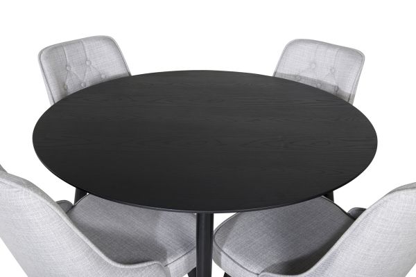 Imagine Masa de dining Dipp - 115cm - Negru / Negru Brass + Scaun de dining Velvet Deluxe - Picioare negre - Material gri deschis