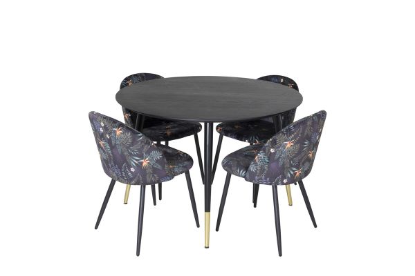 Imagine Traduceți complet Tabel de dining Dipp - 115cm - Negru / Negru Brass+Scaun de dining Velvet - țesătură cu floare neagră_4