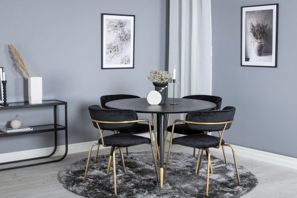 Imagine Tabelul de dining Dipp - 115cm - Negru / Brass Negru+ Scaunul cu brate Arrow - Picioare din alama - Catifea Neagra_4