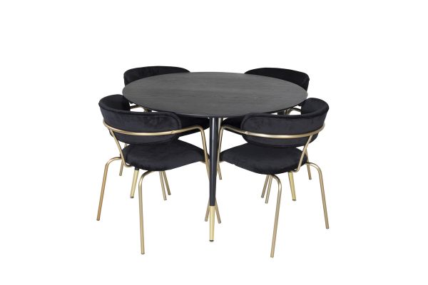 Imagine Tabelul de dining Dipp - 115cm - Negru / Brass Negru+ Scaunul cu brate Arrow - Picioare din alama - Catifea Neagra_4