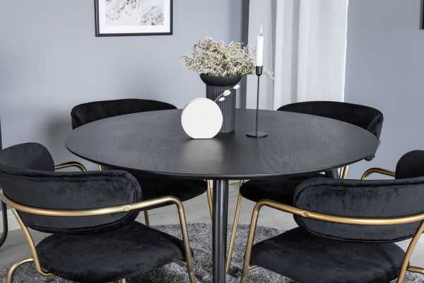 Imagine Tabelul de dining Dipp - 115cm - Negru / Brass Negru+ Scaunul cu brate Arrow - Picioare din alama - Catifea Neagra_4