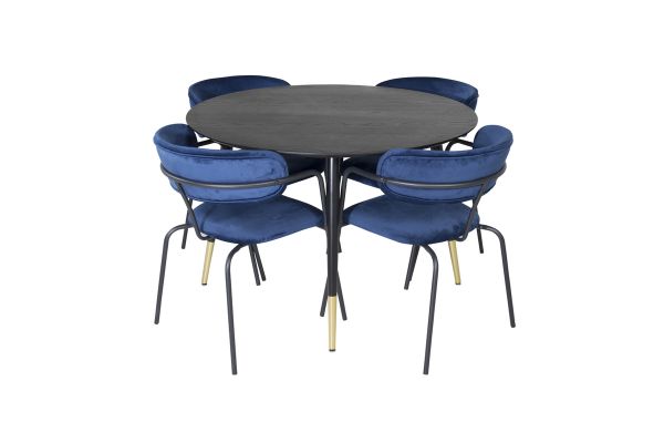 Imagine Masa de dining Dipp - 115cm - Negru / Brass negru + scaun Arrow - Picioare negre - Catifea albastru_4