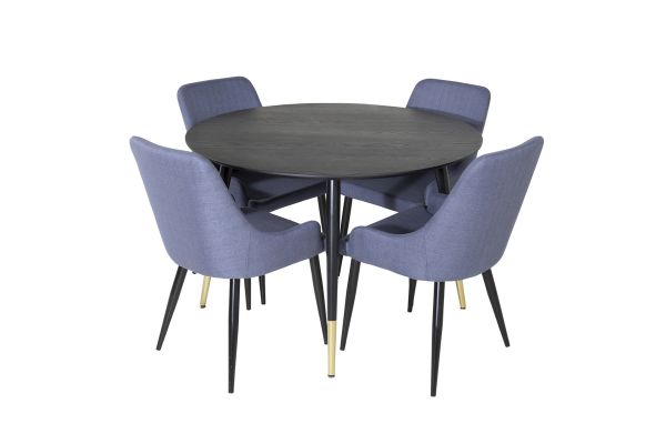 Imagine Masa de dining Dipp - 115cm - Negru / Brass negru + scaun de dining Plaza - Picioare negre - Material albastru_4