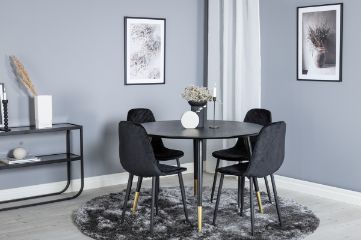 Imagine Vă rugăm să traduceți complet Tabel de dining Dipp - 115cm - Negru / Negru Brass+ Scaun de dining Polar Diamond - Picioare Negre - Catifea Neagră_4