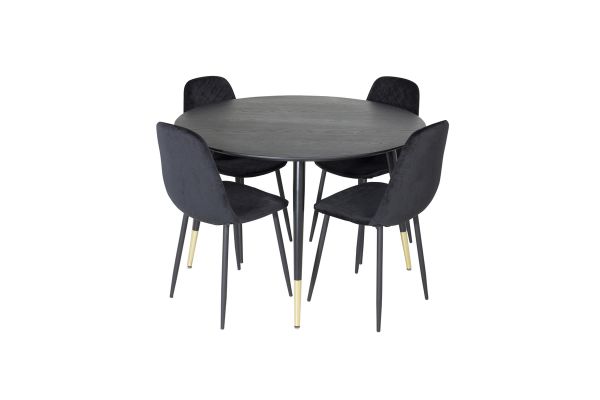 Imagine Vă rugăm să traduceți complet Tabel de dining Dipp - 115cm - Negru / Negru Brass+ Scaun de dining Polar Diamond - Picioare Negre - Catifea Neagră_4