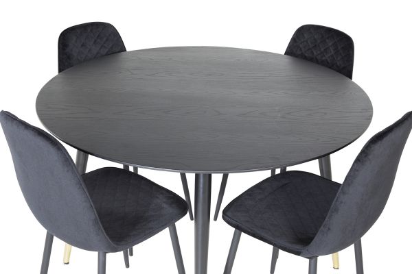 Imagine Vă rugăm să traduceți complet Tabel de dining Dipp - 115cm - Negru / Negru Brass+ Scaun de dining Polar Diamond - Picioare Negre - Catifea Neagră_4