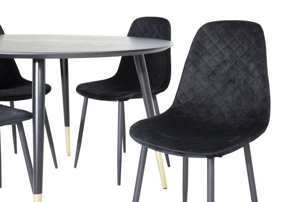 Imagine Vă rugăm să traduceți complet Tabel de dining Dipp - 115cm - Negru / Negru Brass+ Scaun de dining Polar Diamond - Picioare Negre - Catifea Neagră_4