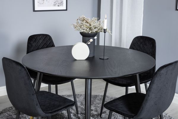 Imagine Vă rugăm să traduceți complet Tabel de dining Dipp - 115cm - Negru / Negru Brass+ Scaun de dining Polar Diamond - Picioare Negre - Catifea Neagră_4