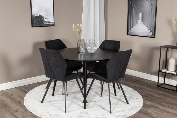 Imagine Please fully translate Dipp Dining Table - 115cm - Black Veneer / All black legs +Gemma Dining Chair - Black Legs - Black Fabric_4