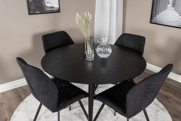 Imagine Please fully translate Dipp Dining Table - 115cm - Black Veneer / All black legs +Gemma Dining Chair - Black Legs - Black Fabric_4