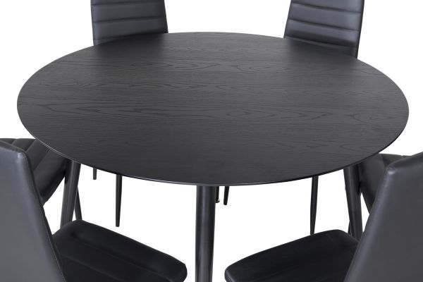 Imagine Vă rugăm să traduceți complet Tabelul de dining Dipp - 115cm - Furnir negru / Toate picioarele negre + Scaun de dining cu spătar înalt subțire - Picioare negre - PU negru_6