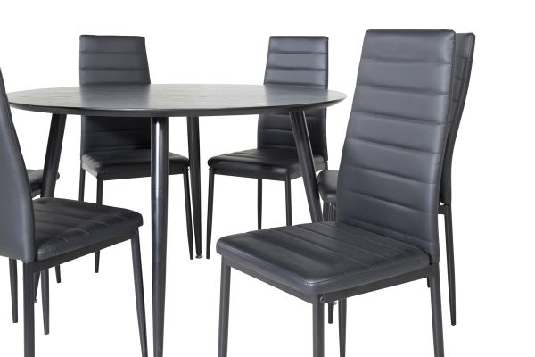 Imagine Vă rugăm să traduceți complet Tabelul de dining Dipp - 115cm - Furnir negru / Toate picioarele negre + Scaun de dining cu spătar înalt subțire - Picioare negre - PU negru_6