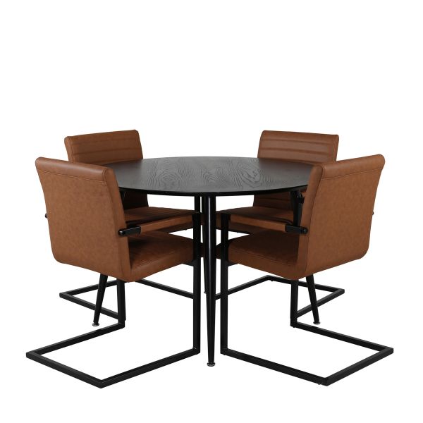 Imagine Masa de dining Dipp - 115cm - furnir negru / picioare complet negre + Scaun de dining Art - Maro / Negru_4