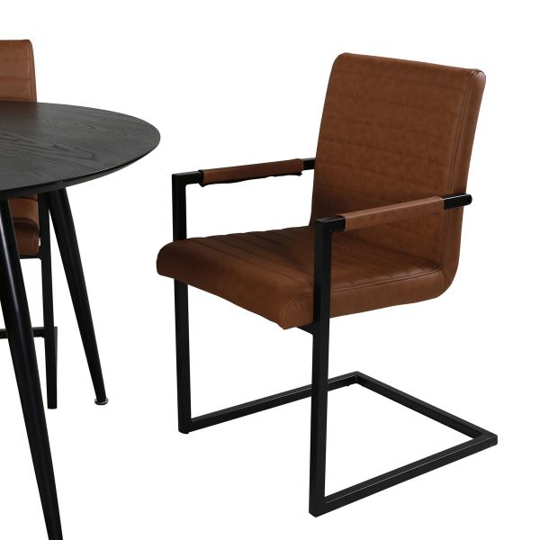 Imagine Masa de dining Dipp - 115cm - furnir negru / picioare complet negre + Scaun de dining Art - Maro / Negru_4