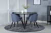 Imagine Masa de dining Dipp - 115cm - Furnir negru / Picioare negre + Scaun de dining din catifea - Picioare negre - Material albastru_4