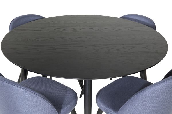 Imagine Masa de dining Dipp - 115cm - Furnir negru / Picioare negre + Scaun de dining din catifea - Picioare negre - Material albastru_4