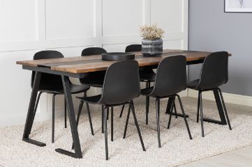 Imagine Masa de dining Jakarta 200*90*H75 - Teak întunecat / Negru+Scaun de dining Arctic - Picioare negre - Plastic negru_6