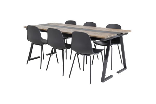 Imagine Masa de dining Jakarta 200*90*H75 - Teak întunecat / Negru+Scaun de dining Arctic - Picioare negre - Plastic negru_6