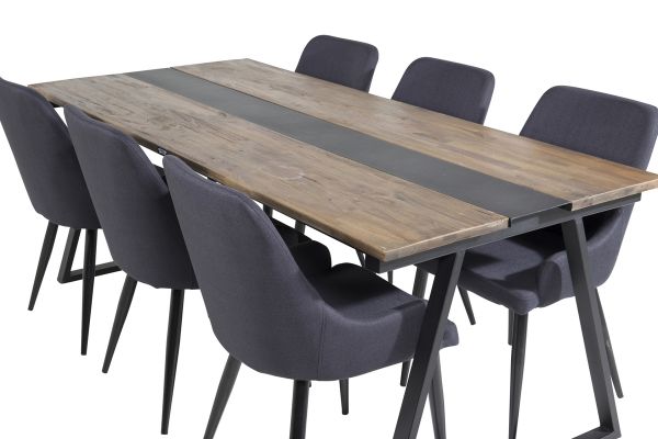 Imagine Masa de dining Jakarta. 200*90*H75 - Teak întunecat / Negru+ Scaun de dining Plaza - Picioare Negre - Material negru_6