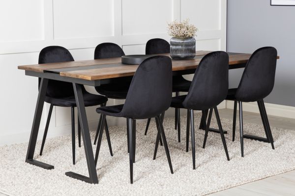 Imagine Masa de dining Jakarta. 200*90*H75 - Teak închis / Negru + Scaun de dining Polar - Picioare negre / Catifea neagră (înlocuiește 19902-888)_6