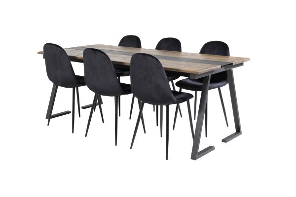 Imagine Masa de dining Jakarta. 200*90*H75 - Teak închis / Negru + Scaun de dining Polar - Picioare negre / Catifea neagră (înlocuiește 19902-888)_6