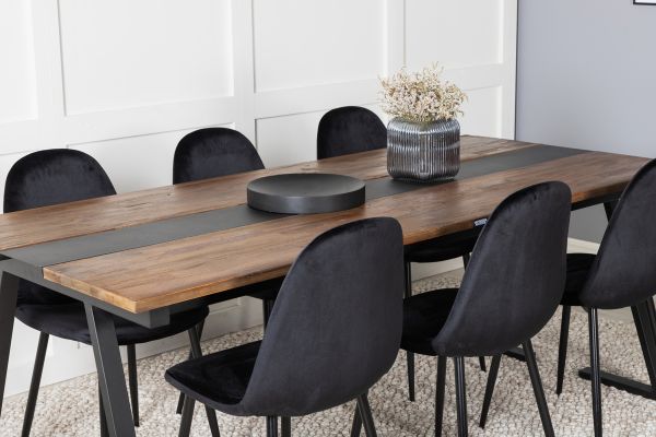 Imagine Masa de dining Jakarta. 200*90*H75 - Teak închis / Negru + Scaun de dining Polar - Picioare negre / Catifea neagră (înlocuiește 19902-888)_6