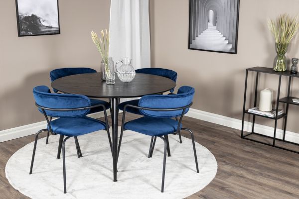 Imagine Dipp Dining Table - 115cm - Black Veneer / All black legs +Arrow armchair - Black Legs - Blue Velvet_4