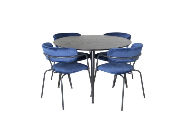 Imagine Dipp Dining Table - 115cm - Black Veneer / All black legs +Arrow armchair - Black Legs - Blue Velvet_4