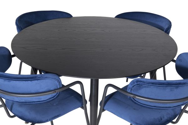 Imagine Dipp Dining Table - 115cm - Black Veneer / All black legs +Arrow armchair - Black Legs - Blue Velvet_4