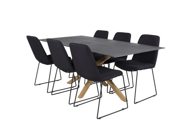 Imagine Piazza - Dining table - 180*90 - Spraystone/Oak +Muce  Dining Chair - Black Legs - Black Fabric _6