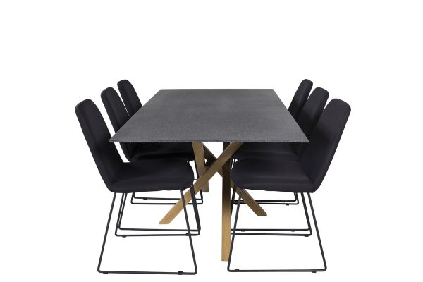 Imagine Piazza - Dining table - 180*90 - Spraystone/Oak +Muce  Dining Chair - Black Legs - Black Fabric _6