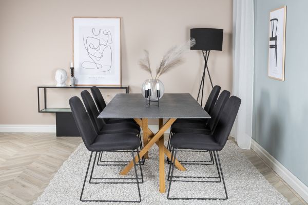 Imagine Piazza - Dining table - 180*90 - Spraystone/Oak +Muce  Dining Chair - Black Legs - Black Fabric _6