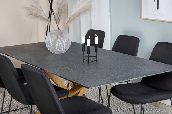 Imagine Piazza - Dining table - 180*90 - Spraystone/Oak +Muce  Dining Chair - Black Legs - Black Fabric _6