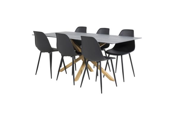 Imagine Tabel de dining Piazza - 180*90 - Spraystone/Stejar + Scaun de dining Polar - Picioare Negre/Plastic Negru _6